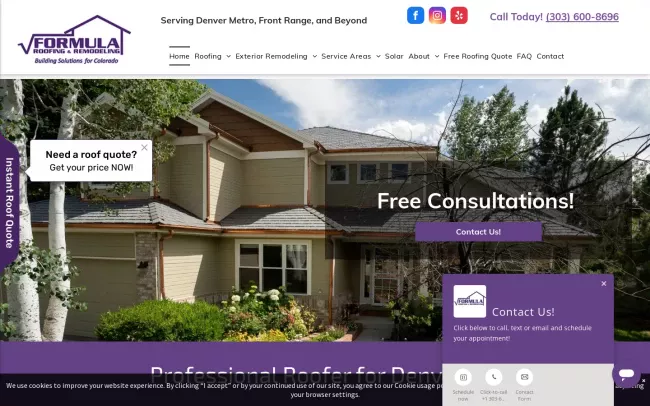 Screenshot of the Formula Roofing and Remodeling Website