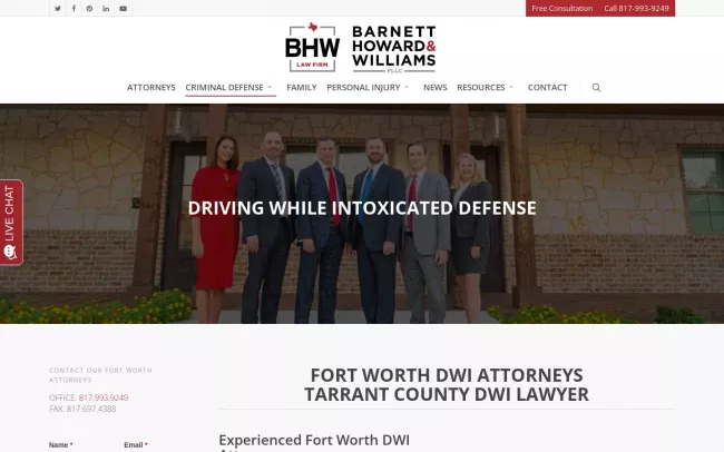 Screenshot of the BHW Law Firm - Fort Worth DWI Attorneys Website