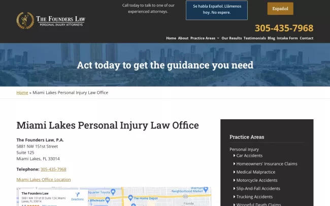Screenshot of the The Founders Law, P.A. Website