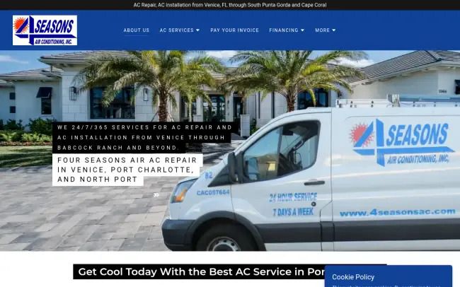Screenshot of the Four Seasons Air Conditioning, Inc. Website