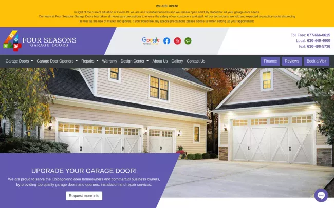Screenshot of the Four Seasons Garage Doors Website