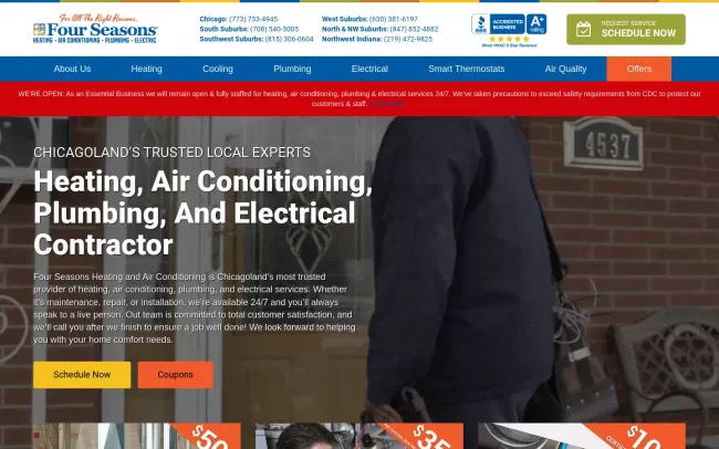 Screenshot of the Four Seasons Heating, Air Conditioning, Plumbing, & Electric Website