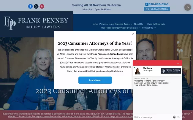 Screenshot of the Frank Penney Injury Lawyers Website