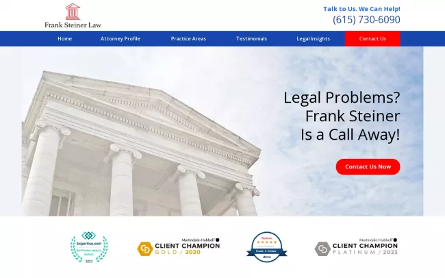 Screenshot of the Frank Steiner Law, PC Website