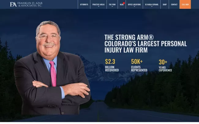 Screenshot of the Frank Azar Car & Truck Accident Lawyers - Lakeside, Colorado Website