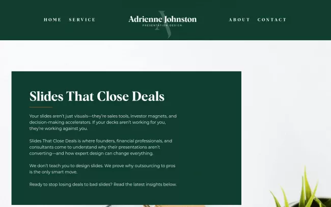 Screenshot of the Adrienne Johnston Blog