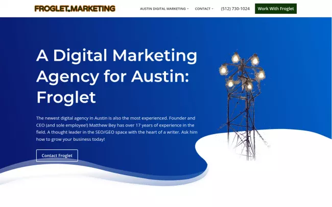 Screenshot of the Froglet Marketing Website