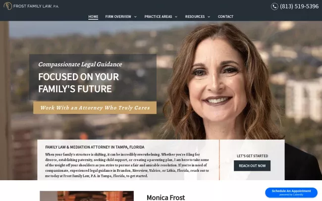 Screenshot of the Frost Family Law, P.A. Website