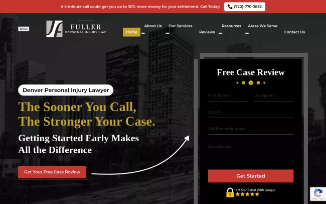 Screenshot of the Fuller Personal Injury Law Website