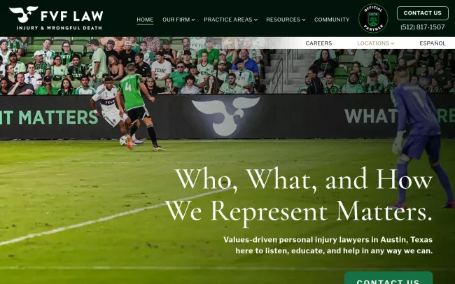 Screenshot of the FVF Law Firm - Injury & Wrongful Death Lawyers Website