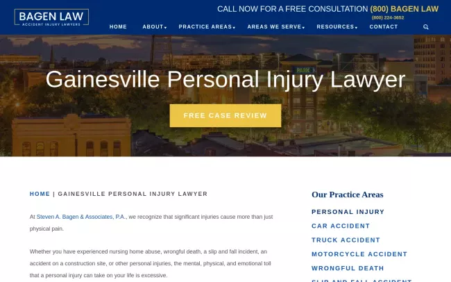 Screenshot of the Bagen Law Accident Injury Lawyers - Ocala Website