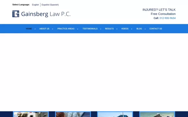 Screenshot of the Gainsberg Injury and Accident Lawyers Website