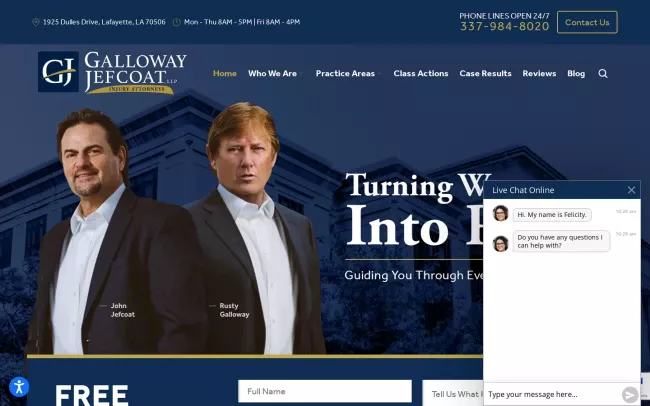 Screenshot of the Galloway Jefcoat, Attorneys at Law Website