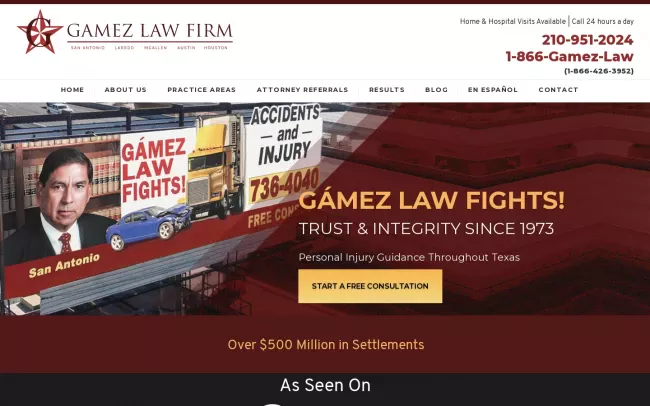 Screenshot of the Gamez Law Firm Website