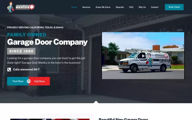 Screenshot of the Garage Door Medics Website