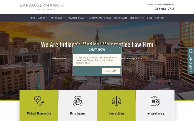Screenshot of the Garau Germano, P.C. - Top Indianapolis Medical Malpractice Lawyer Website