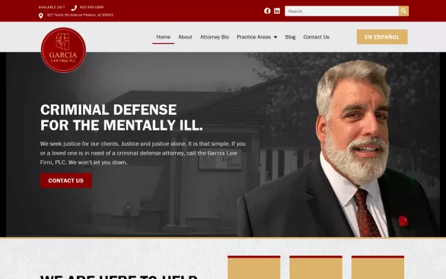 Screenshot of the Garcia Law Firm, PLC Website