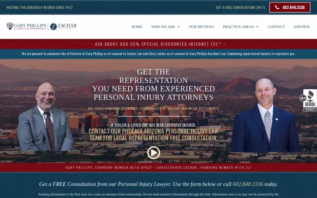 Screenshot of the Gary Phillips Accident Law Professionals, PLLC Website