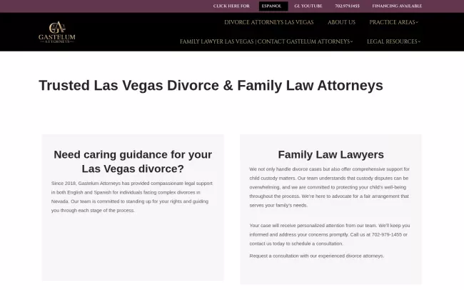 Screenshot of the Gastelum Attorneys Website