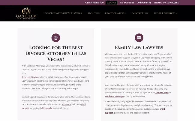 Screenshot of the Gastelum Attorneys Website