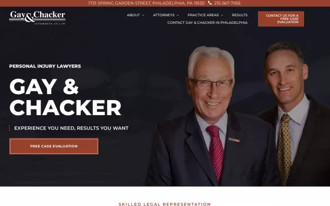 Screenshot of the Gay Chacker & Ginsburg - Philadelphia Personal Injury & Accident Attorneys Website
