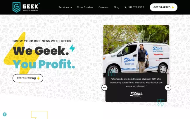 Screenshot of the Geek Powered Studios Website