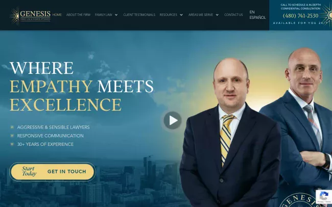 Screenshot of the Genesis Family Law and Divorce Lawyers - Mesa AZ Office Website