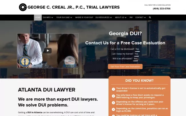 Screenshot of the George C Creal Jr., PC, Trial Lawyers Website