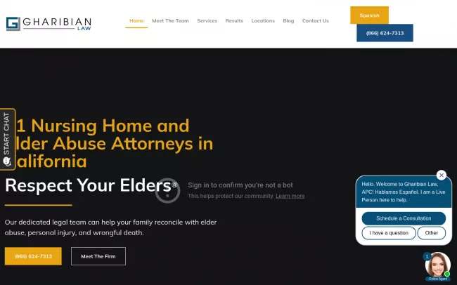 Screenshot of the Gharibian Law Website