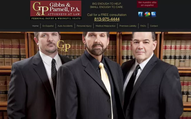 Screenshot of the Gibbs & Parnell, P.A. Car Accident Attorneys Website