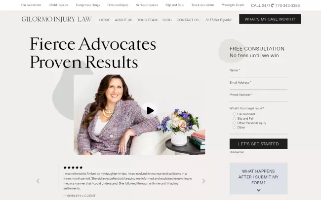 Screenshot of the Gilormo Injury Law, P.C. Website