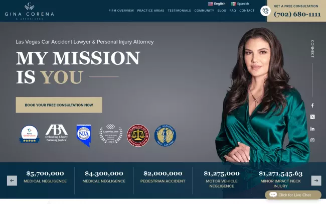 Screenshot of the Gina Corena & Associates Website