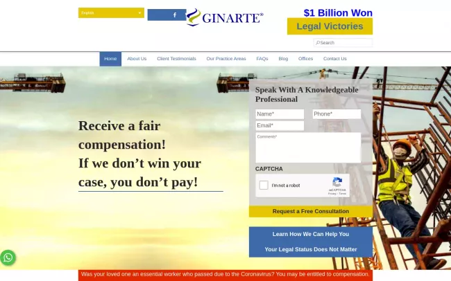 Screenshot of the Ginarte Gonzalez & Winograd, LLP Website