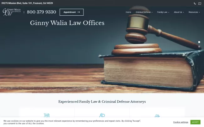 Screenshot of the Ginny Walia Law Offices Website