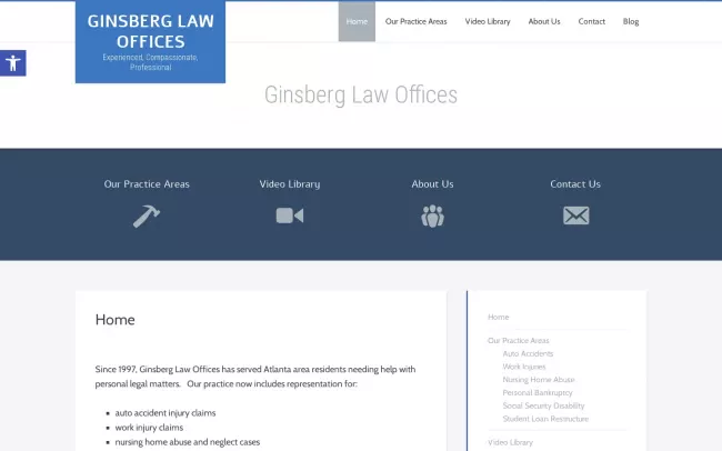 Screenshot of the Ginsberg Law Offices Website