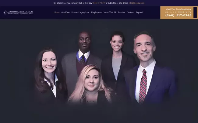 Screenshot of the Giordano Law Offices Personal Injury & Employment Lawyers Website