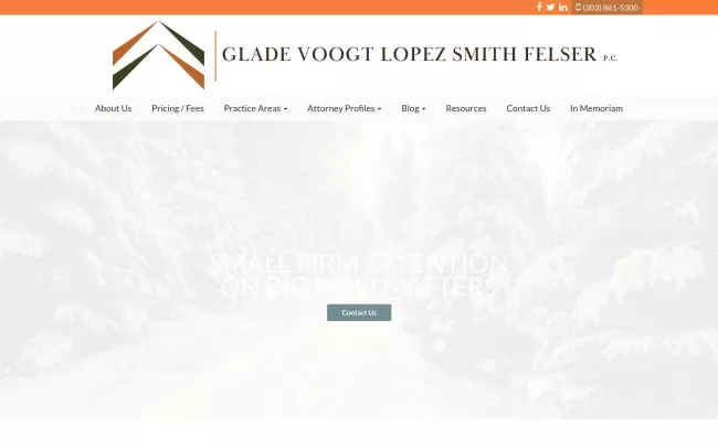 Screenshot of the Glade Voogt Lopez Smith Felser, P.C. Website