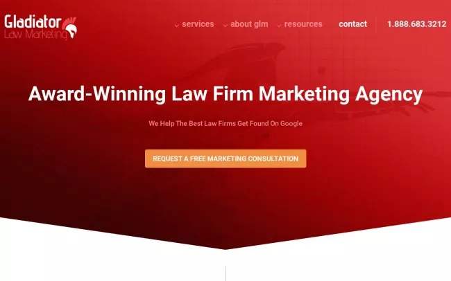 Screenshot of the Gladiator Law Marketing Website