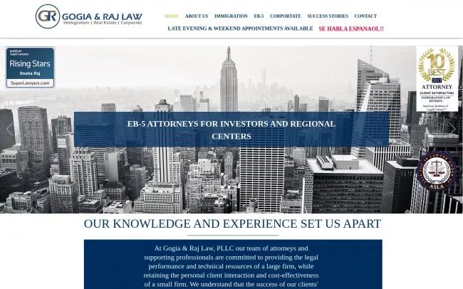 Screenshot of the Gogia & Raj Law | Long Island Immigration Attorney Website