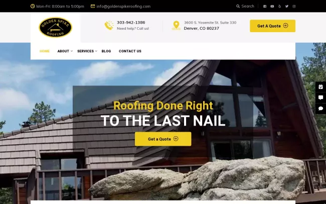 Screenshot of the Golden Spike Roofing Inc Website