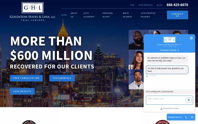 Screenshot of the Goldstein Hayes & Lina Accident Lawyers Website