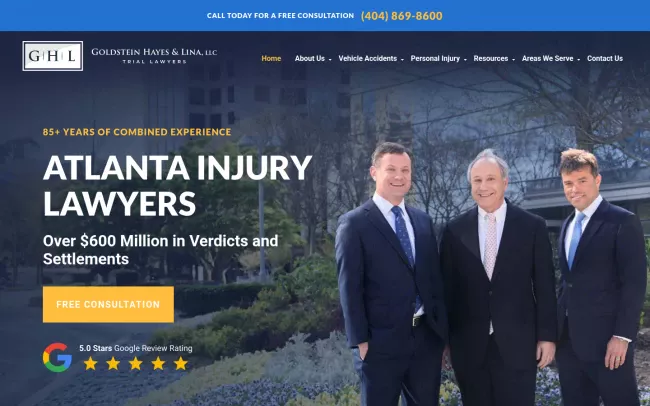 Screenshot of the Goldstein Hayes & Lina, LLC Website