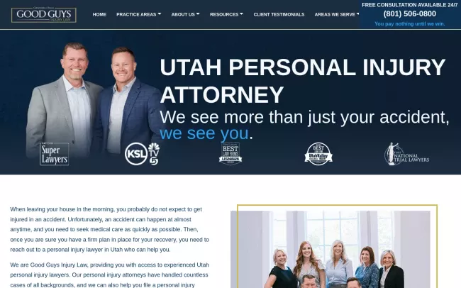 Screenshot of the Good Guys Injury Law - Salt Lake City Attorney Website