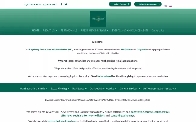 Screenshot of the Roytberg Traum Law and Mediation P.C. Website