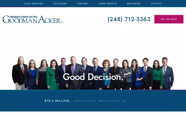 Screenshot of the Goodman Acker P.C. Website