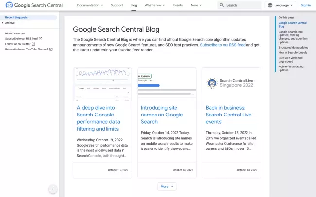 Screenshot of the Google Search Central Blog