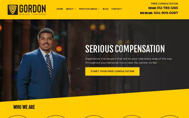 Screenshot of the Gordon Injury Lawyers, P.C. Website