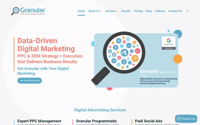 Screenshot of the Granular Marketing Website