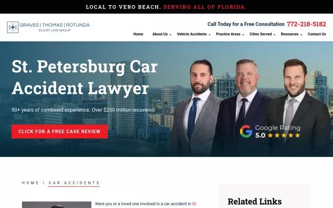 Screenshot of the Graves Thomas Rotunda Injury Law Group - St. Petersburg Website