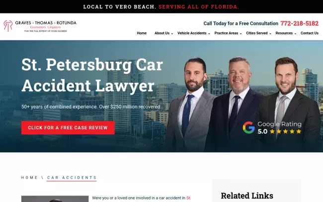 Screenshot of the Graves Thomas Rotunda Injury Law Group - St. Petersburg Website